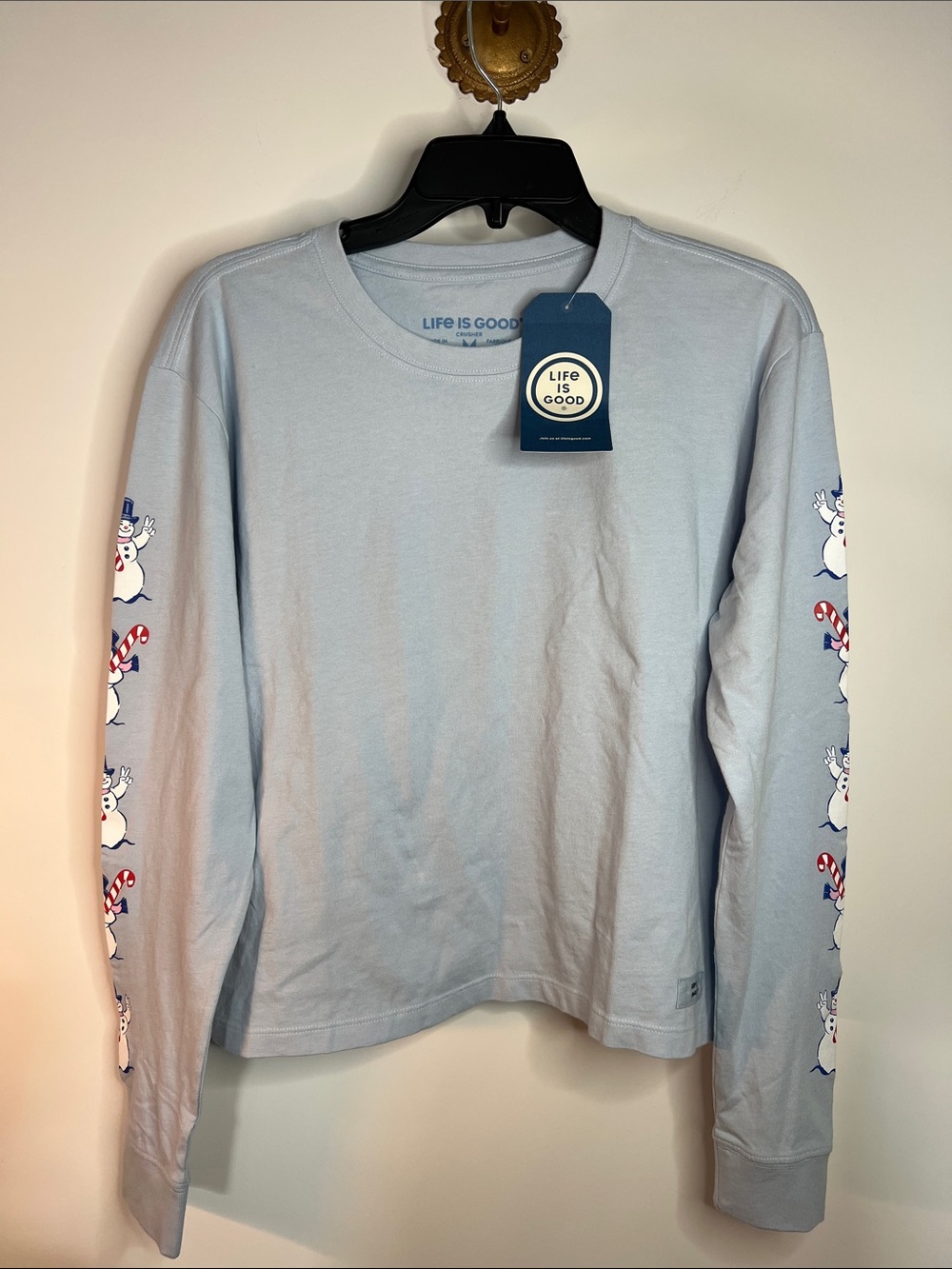 Life is Good women’s Boxy Tee “Peace Out Snowman”